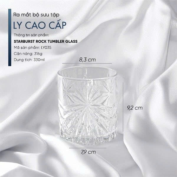 Ly Thủy Tinh Whisky Starburst Rock Tumbler Glass 330ml [LYNOIR] – Tặng Đế Lót Ly Gỗ Khắc Miễn Phí