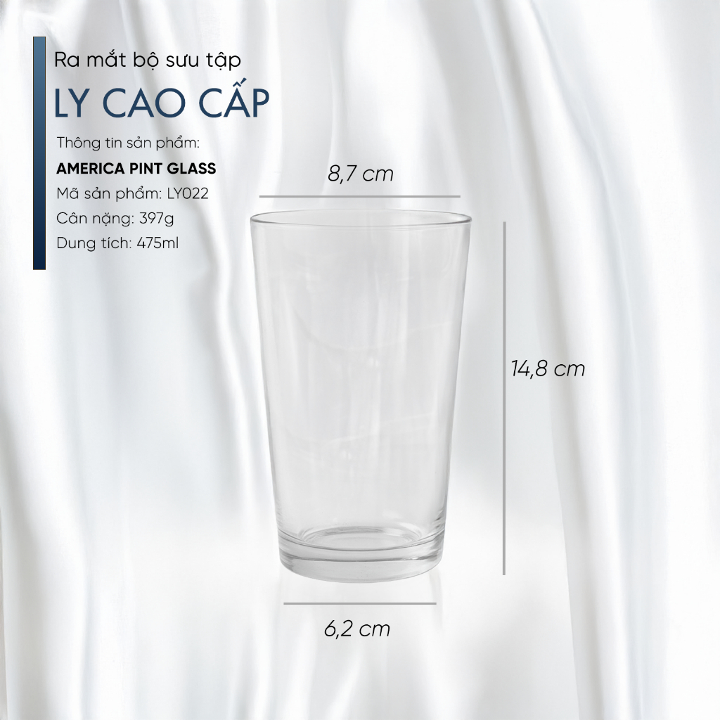 Ly Thủy Tinh America Pint Glass 470ml [LYNOIR] – Tặng Đế Lót Ly Gỗ Khắc Miễn – Ly Bia/ Ly Uống Nước Cao Cấp