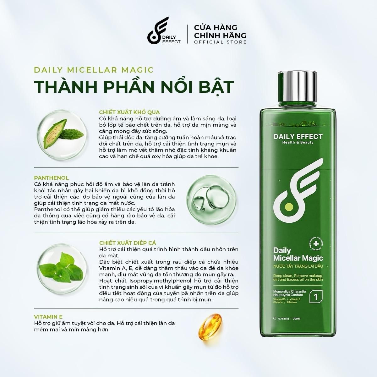  Nước Tẩy Trang 2 Tầng Lai Dầu Daily Micellar Magic Daily Effect Dịu Nhẹ Hỗ Trợ Làm Sạch Bụi Bẩn và Lớp Trang Điểm 200ml 