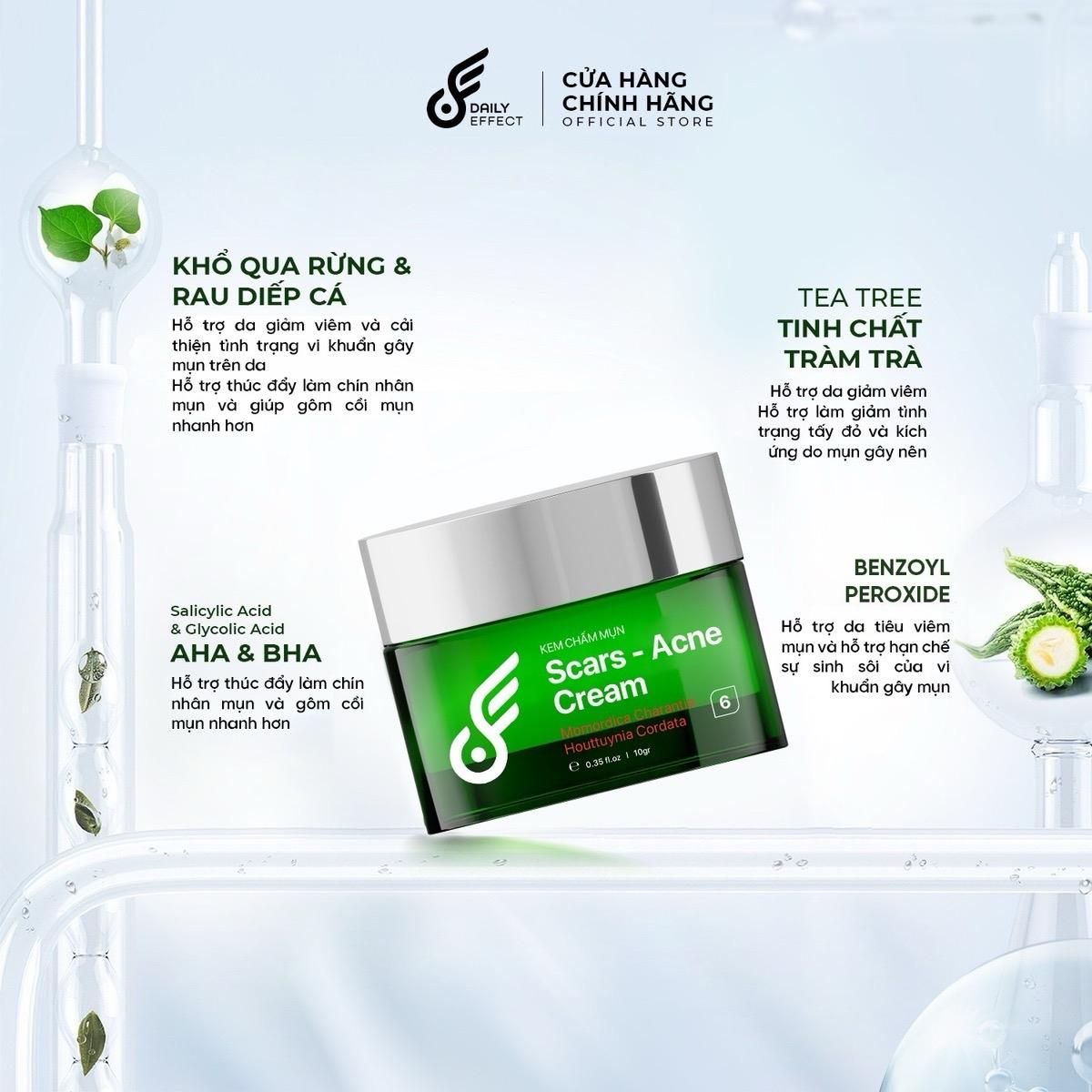  Kem Chấm Mụn DAILY EFFECT Khổ Qua Rừng & Rau Diếp Cá - DAILY ACNE CREAM 10g 
