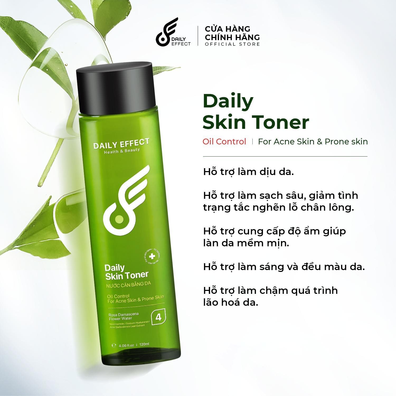  [GIẢI PHÁP CHO LÀN DA DẦU MỤN] DAILY SKIN TONER - Nước Hoa Hồng Cân Bằng Da 120ml 