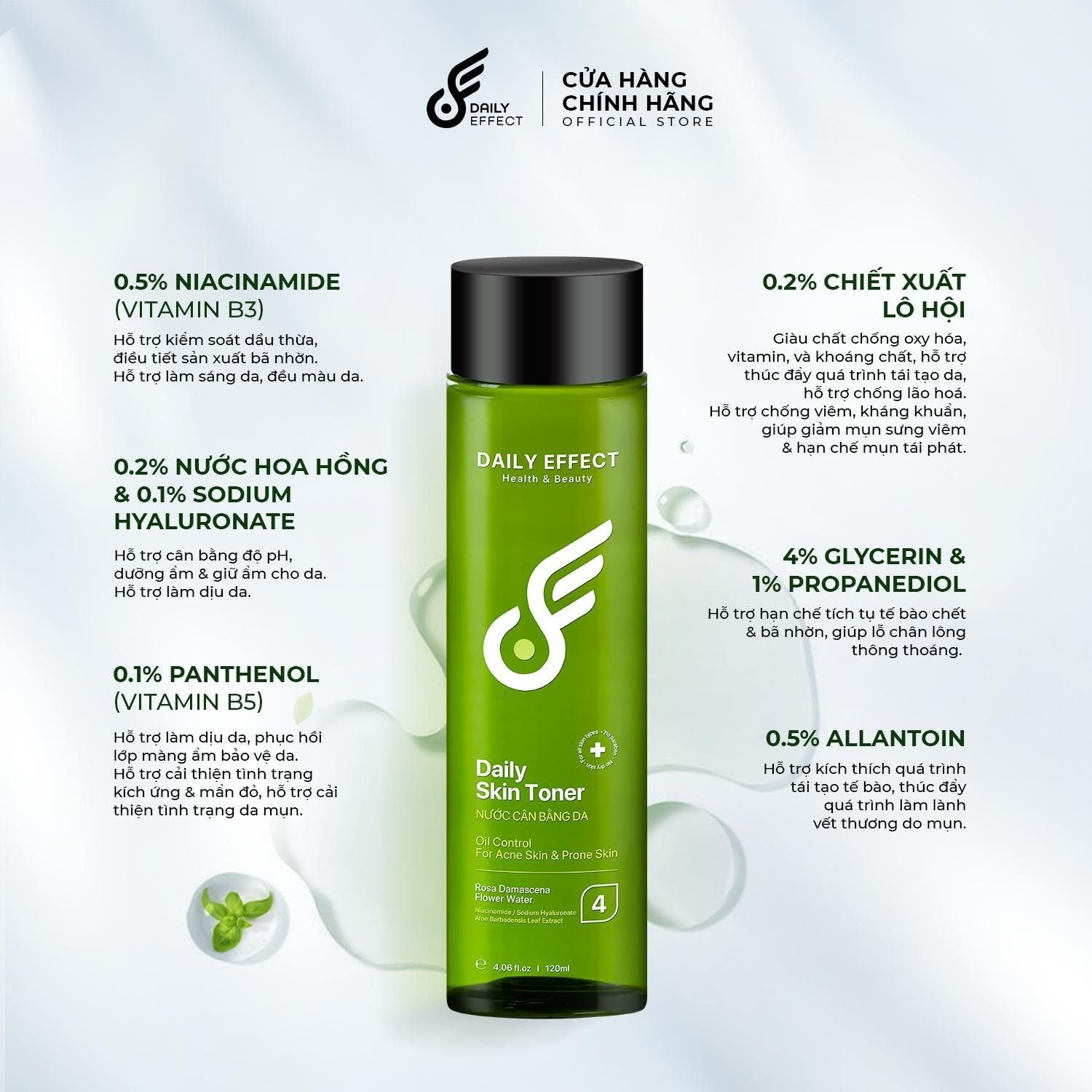  [GIẢI PHÁP CHO LÀN DA DẦU MỤN] DAILY SKIN TONER - Nước Hoa Hồng Cân Bằng Da 120ml 