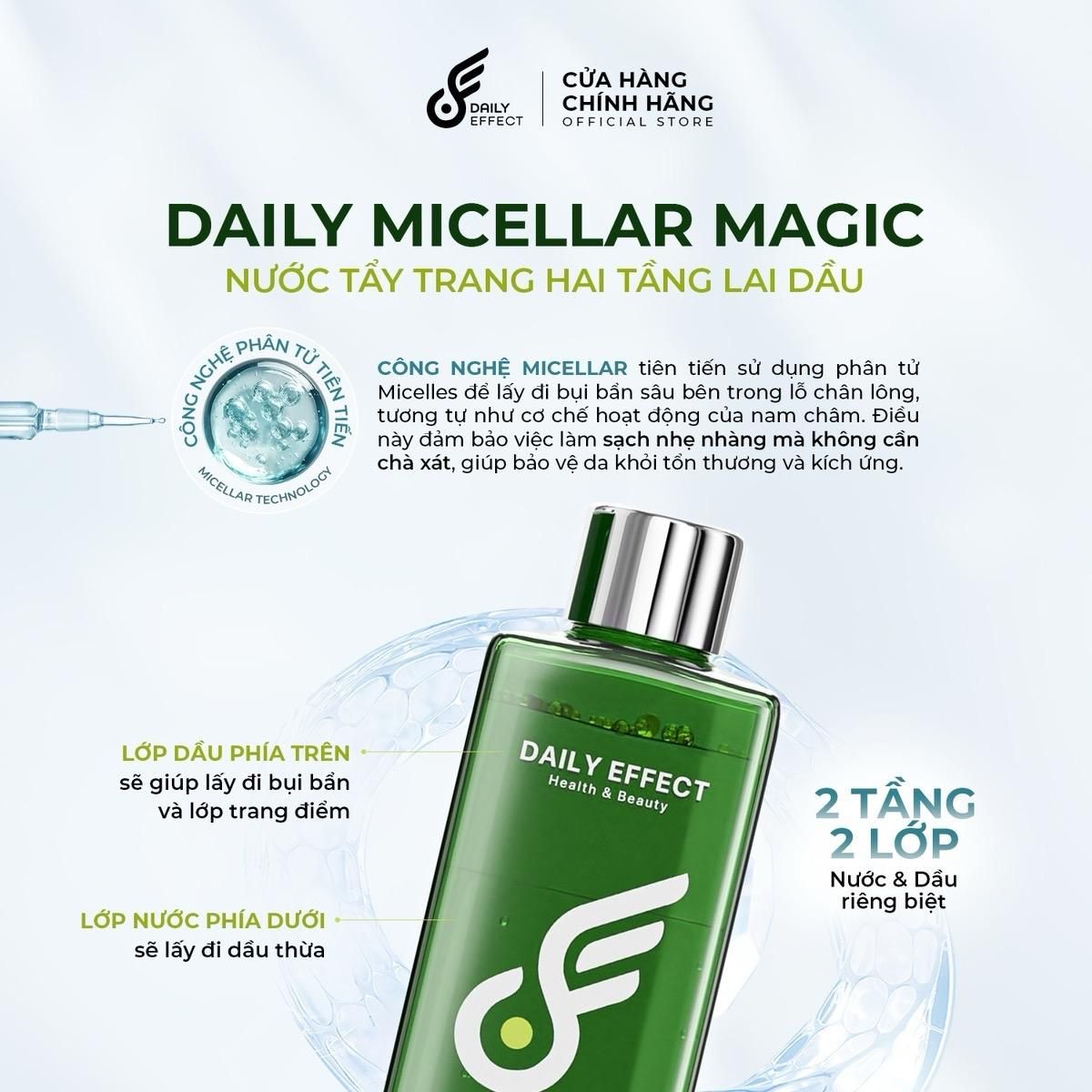  Nước Tẩy Trang 2 Tầng Lai Dầu Daily Micellar Magic Daily Effect Dịu Nhẹ Hỗ Trợ Làm Sạch Bụi Bẩn và Lớp Trang Điểm 200ml 