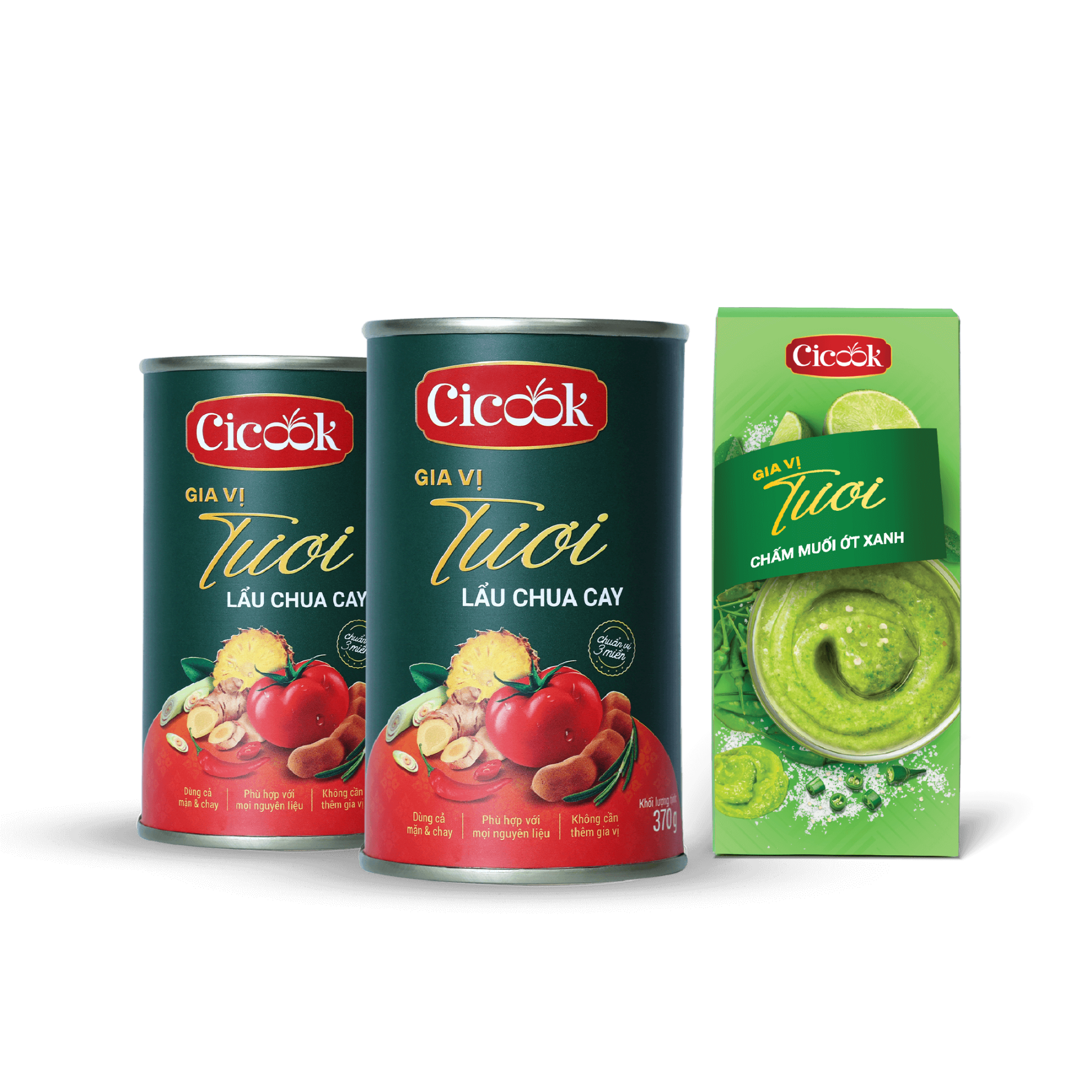  [COMBO TƯƠI TẮN] 2 Lẩu Chua Cay (370Gx2) + 1 Chấm Muối Ớt Xanh 180G 