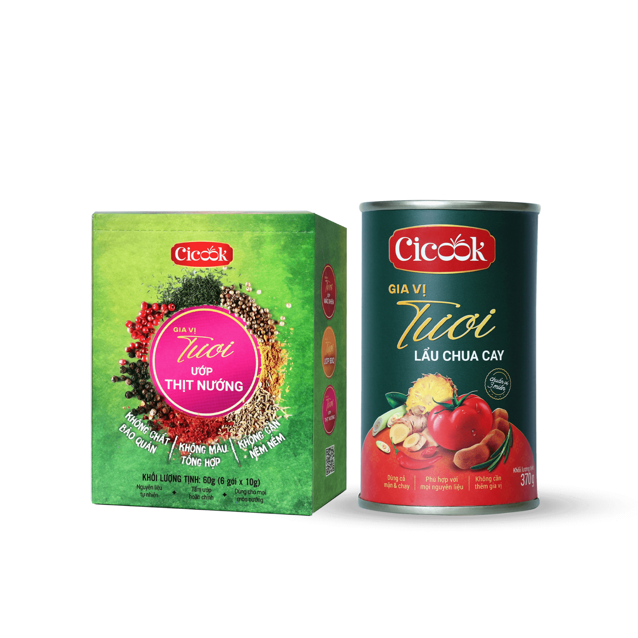  [Combo Đại Thắng 2] Hộp Ướp Thịt Nướng (10Gx6 gói) + Lon Lẩu Chua Cay 370G 