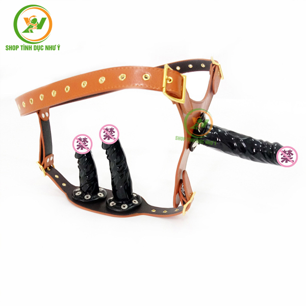 Dành cho Les - Quần da 3 đầu dương vật có thể tháo rời