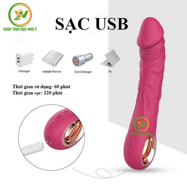 Dương vật giả có gân rung 10 chế độ kèm tay cầm chắc chắn