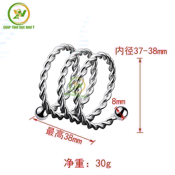 Vòng đeo dương vật inox không bi dạng xoắn tăng khoái cảm