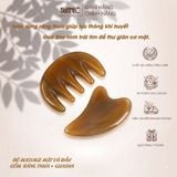  Bộ dụng cụ massage mặt đầu điêu khắc sừng trâu Mnistore kích thước 12,5cm dày 4mm-1cm, Lược sừng răng thưa giúp lưu thông khí huyết và một miếng cạo gió Gua Sha hình trái tim để thư giãn cơ mặt. 