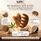 Bộ dụng cụ massage mặt đầu điêu khắc sừng trâu Mnistore kích thước 12,5cm dày 4mm-1cm, Lược sừng răng thưa giúp lưu thông khí huyết và một miếng cạo gió Gua Sha hình trái tim để thư giãn cơ mặt. 
