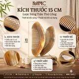  Lược sừng trâu dáng me khắc hình con cá Mnistore màu săc trắng lưa 15cm dày 6-9mm chống rụng tóc, Lược Chải Tóc Thủ Công Từ Sừng Trâu Tự Nhiên 