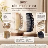  Lược Sừng Trâu Dáng Me Chim Đôi, kích thước 12-13cm, dày 4-7mm, Lược Chải Tóc Thủ Công Từ Sừng Trâu Tự Nhiên 