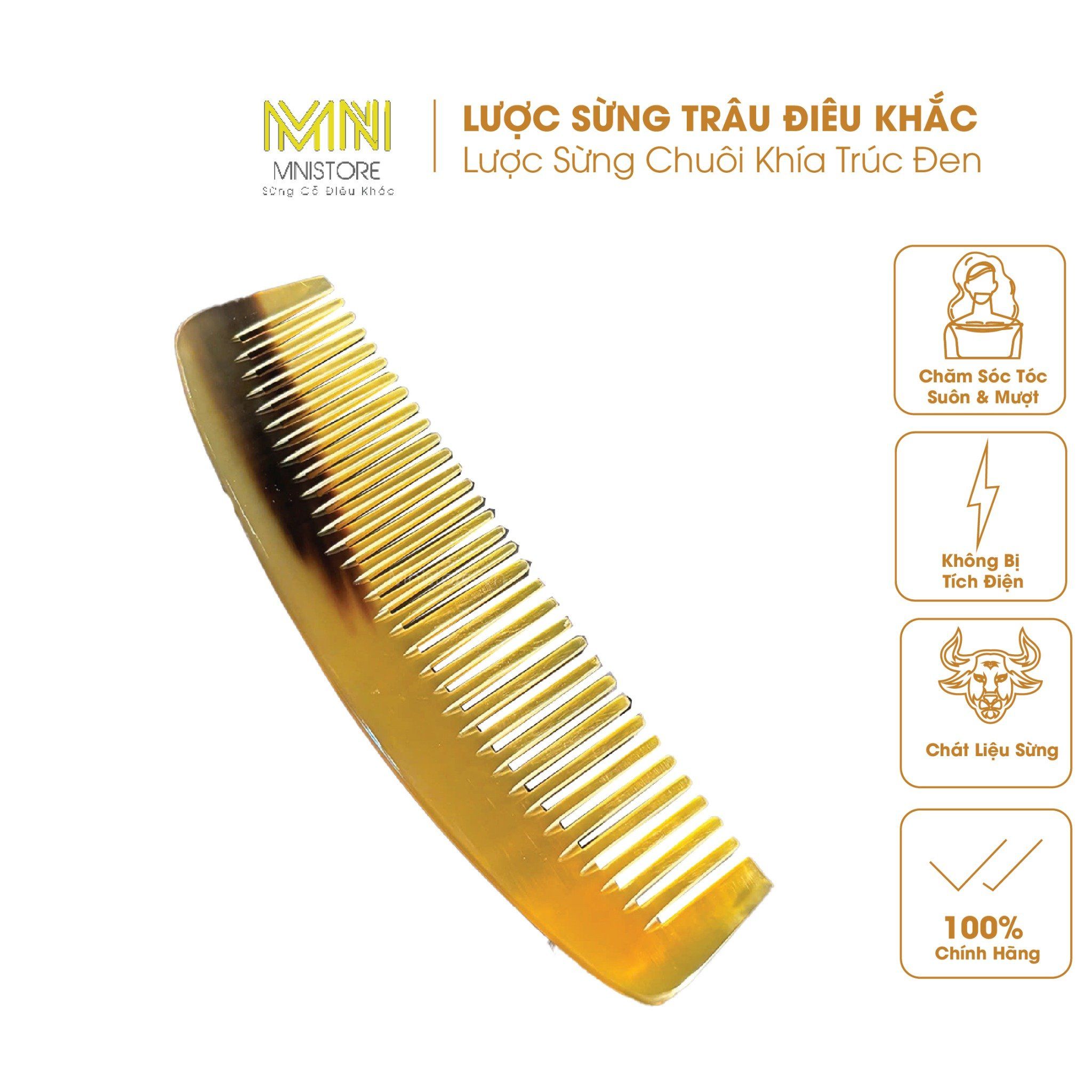  Lược sừng trâu hình chữ nhật, giúp tóc suôn mượt, chắc khỏe, thư giãn hiệu quả 