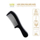  Lược sừng trâu chuôi trơn đen tự nhiên, chống tĩnh điện, massage da đầu thư giãn 