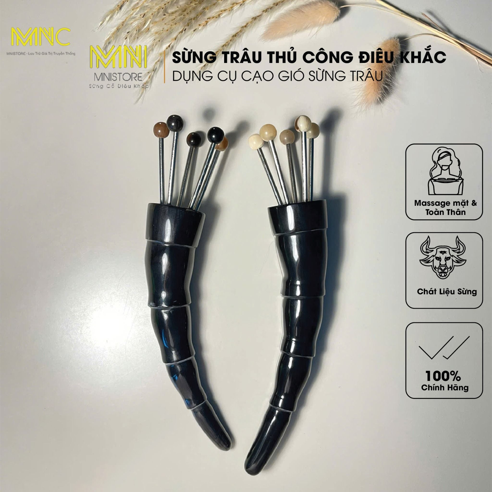  Dụng cụ đay huyệt diện chẩn 5 bi sừng trâu, giúp lưu thông máu, thư giãn, giảm căng thẳng 