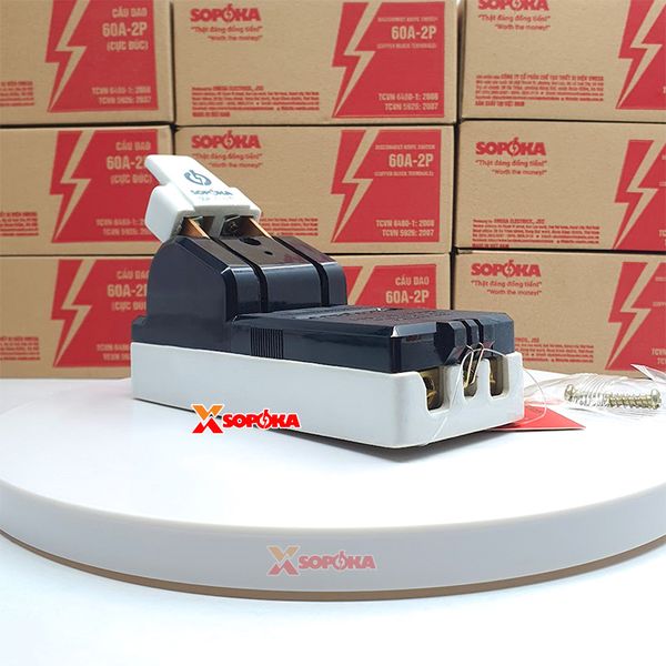 Cầu Dao Đế Sứ 1 Pha 60A-2P Màu Đen D7(A) SOPOKA