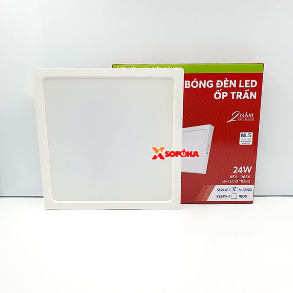 Bóng Đèn LED SS24W Ốp Trần Vuông 24 W Sáng Trắng Vành Nhựa SOPOKA