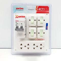 Bảng Điện 4 Công Tắc 4 Lỗ Cắm MCB 32A 4CT1 SOPOKA
