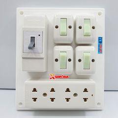 Bảng Điện 4 Công Tắc 3 Lỗ Cắm 1 CB Cóc 4CT2 SOPOKA