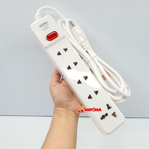 Ổ Cắm 5 Lỗ Lõi Sứ 2200W SOPOKA 5M2 – Có Dây, Công Tắc