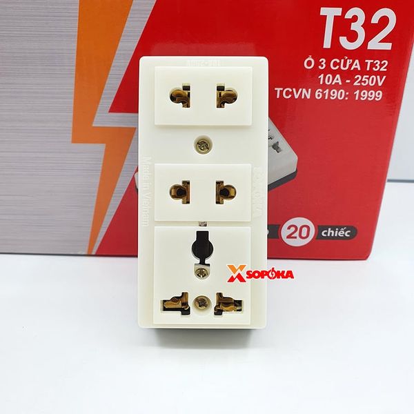Ổ Cắm Điện SOPOKA 3 Lỗ Gắn Táp Lô T32 Chịu Nhiệt 170°C Chống Va Đập