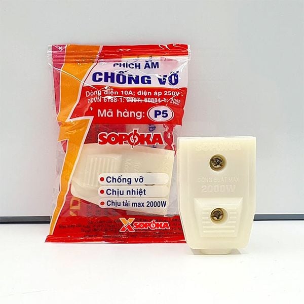 Phích Cắm Điện Âm Trắng Phích Cắm Cái P5 Chống Vỡ SOPOKA