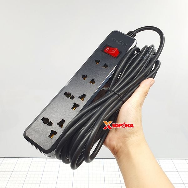 Ổ Cắm Điện 4 Lỗ 2200W Lõi Sứ – SOPOKA 4K | Chống Cháy, Chống “Move”, Công Tắc ON/OFF