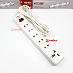 Ổ Cắm 6 Lỗ Lõi Sứ 2200W SOPOKA 6M2 – Có Dây, Công Tắc