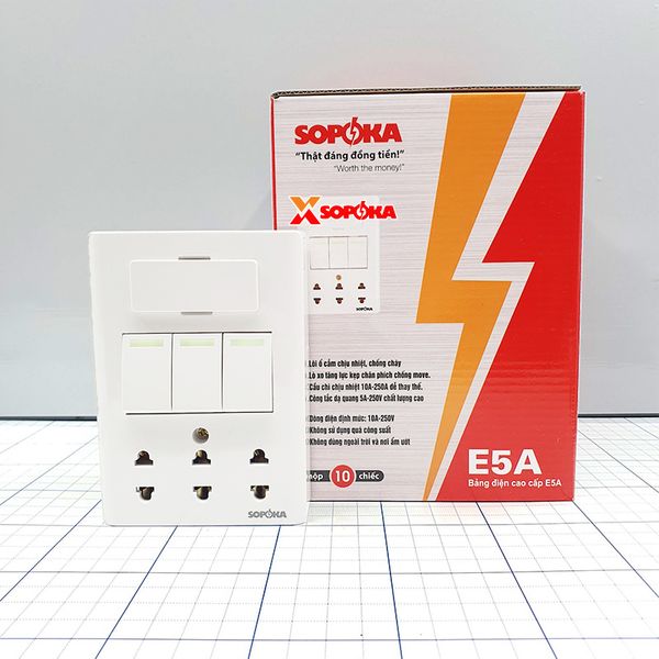 Bảng Điện Lắp Nổi Dòng E Cao Cấp 3 Công Tắc 3 Ổ Cắm E5A SOPOKA