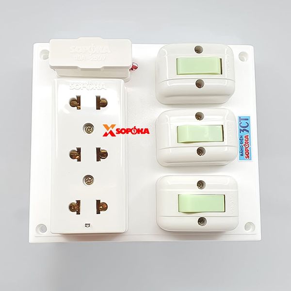 Bảng Điện Táp Lô 3 Công Tắc 3 Ổ Cắm Có Cầu Chì 3CT SOPOKA