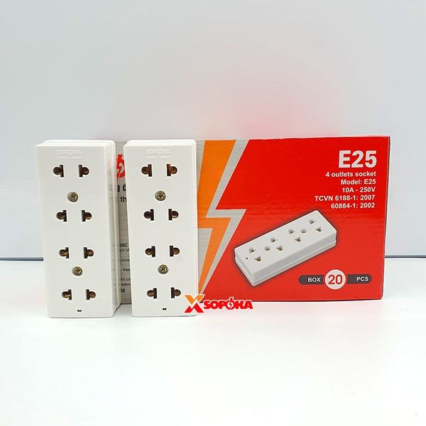 Ổ Cắm Điện 4 Lỗ Gắn Tường/Gắn Táp Lô SOPOKA E25