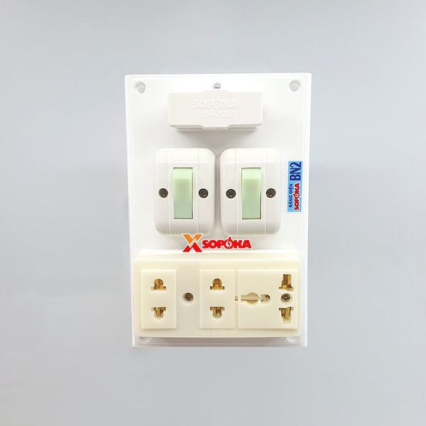 Bảng Điện Táp Lô 2 Công Tắc 3 Lỗ Cắm Có Cầu Chì BN2 SOPOKA