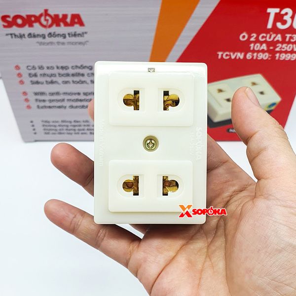 Ổ Cắm Điện 2 Lỗ Gắn Táp Lô SOPOKA T30 An Toàn 2200W