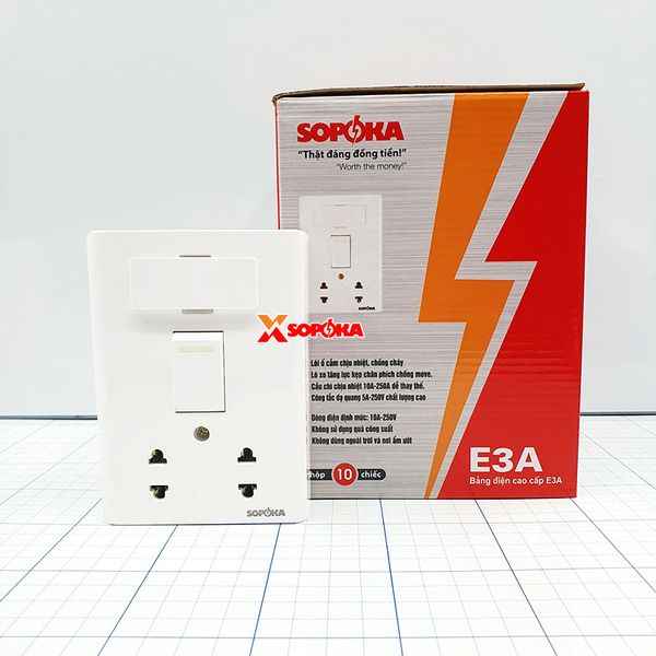 Bảng Điện Lắp Nổi Cao Cấp Dòng E 1 Công Tắc 2 Ổ Cắm E3A SOPOKA