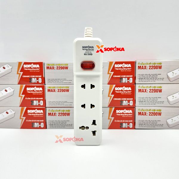 Ổ Cắm Điện 3 Lỗ 2200W Lõi Sứ Không Dây Có Công Tắc 3M-0 SOPOKA
