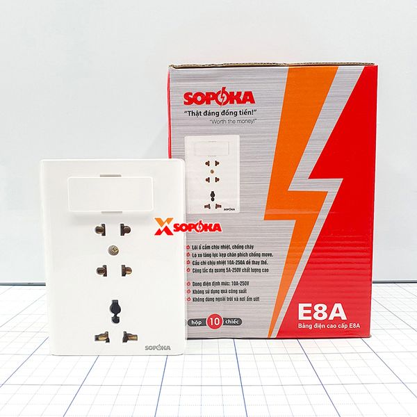 Bảng Điện Lắp Nổi Cao Cấp Dòng E 3 Ổ Cắm E8A SOPOKA