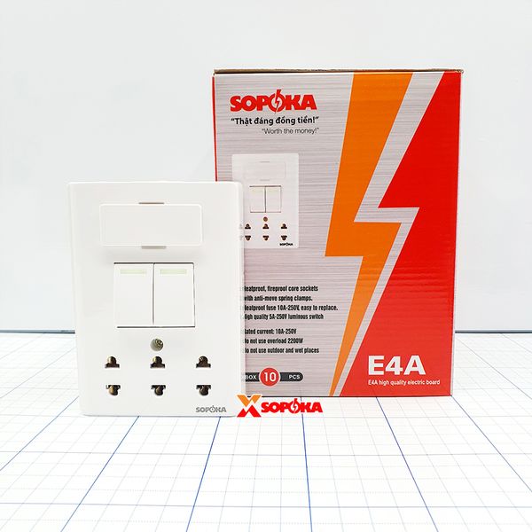 Bảng Điện Lắp Nổi Cao Cấp Dòng E 2 Công Tắc 3 Ổ Cắm E4A SOPOKA