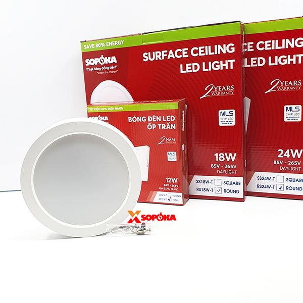 SOPOKA Bóng Đèn LED Ốp Trần RS12W-T Chiếu Sáng 25000 Giờ Tiết Kiệm Điện 80%