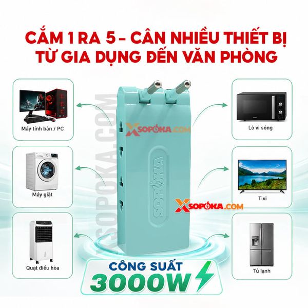 Ổ Chia Điện 5 Lỗ Dẹp Cổ Xoay 3000W R5X-3000W SOPOKA