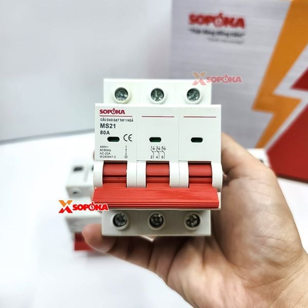 SOPOKA Cầu Dao Gạt Tay 1 Ngã 3P MS21 (15A–80A)