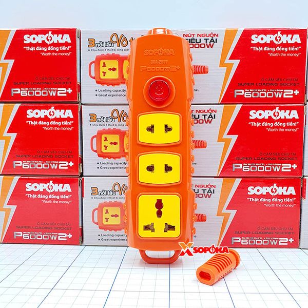 Ổ Cắm Điện 3 Lỗ Không Dây 6000W Có Nút Nguồn P6000W2+ SOPOKA