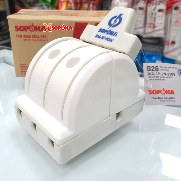 Cầu Dao Đảo Đế Sứ 3 Pha 30A 3P 2N 250V Cực Đúc D26 SOPOKA