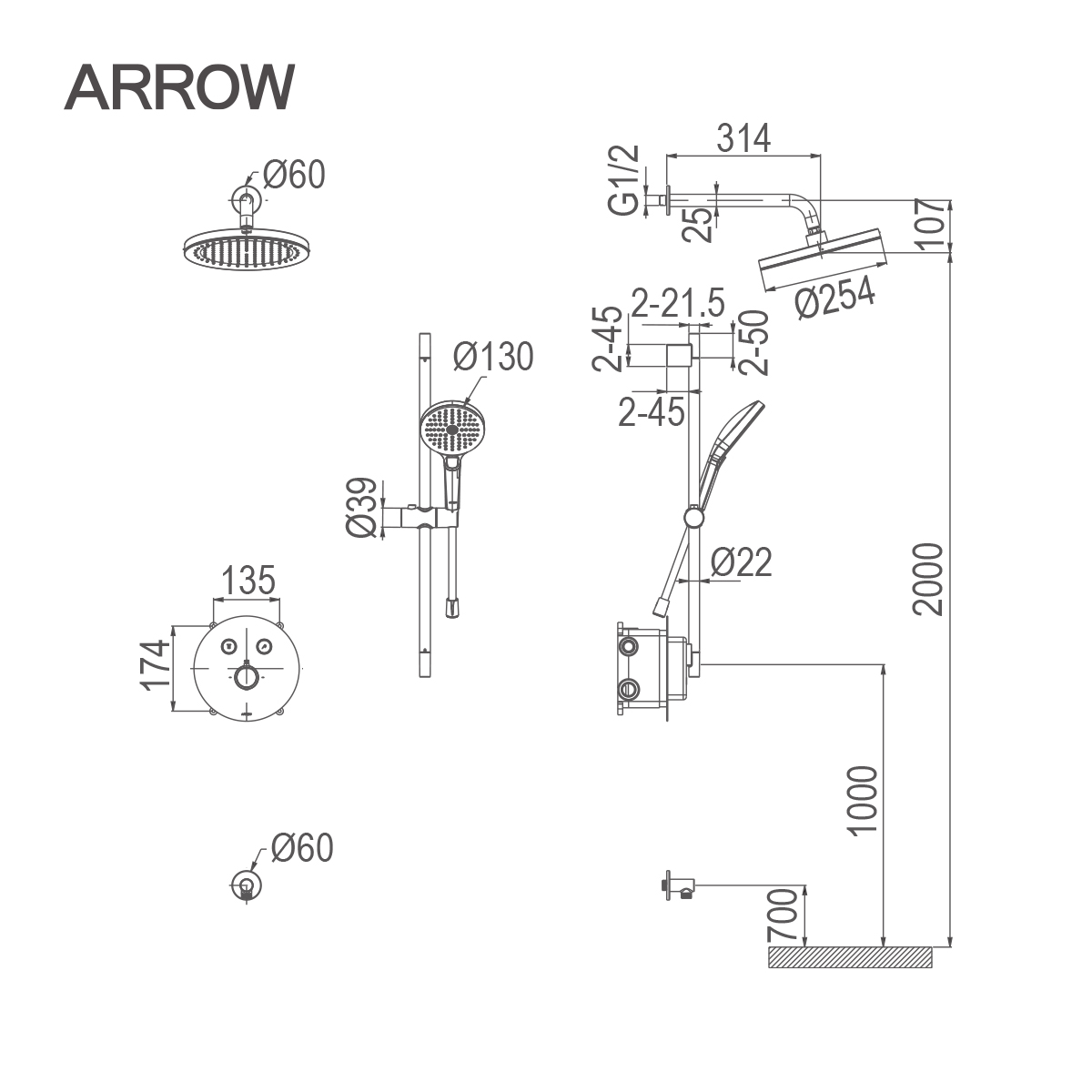 Vòi sen âm tường nóng lạnh Arrow ARQ12H852AU1MB-1