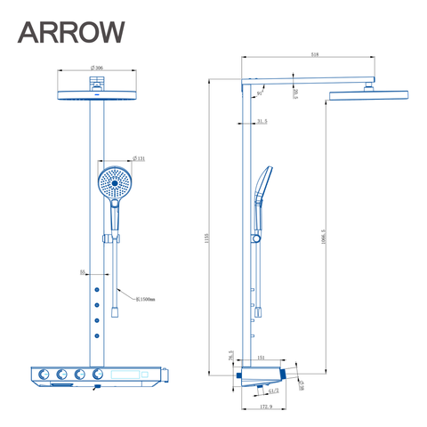 Ảnh bản vẽ kỹ thuật vòi sen cây nóng lạnh Arrow AMG14GH881SGG