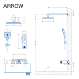 Ảnh bản vẽ kỹ thuật của vòi sen âm tường nóng lạnh Arrow ARQ13869U1GG