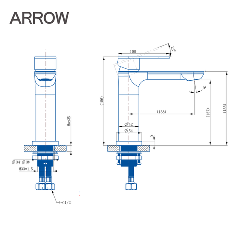 Vòi lavabo nóng lạnh Arrow AMP11891GGP
