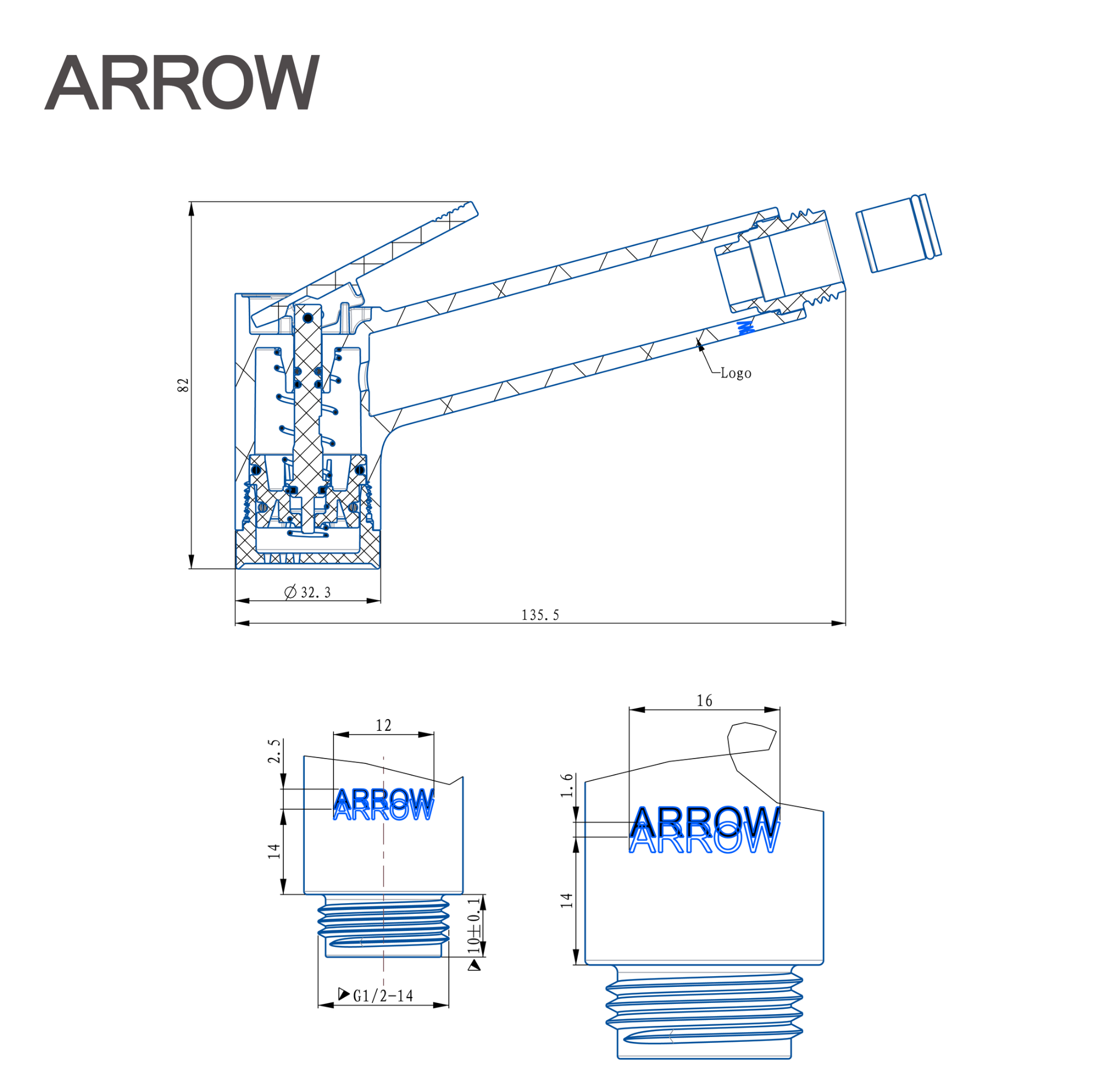 Tay cầm vòi xịt vệ sinh Arrow AHQ53001MB