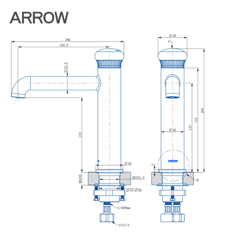 Vòi lavabo nóng lạnh Arrow AMP11871BC