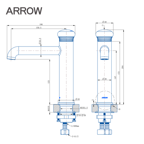 Vòi lavabo nóng lạnh Arrow AMP11871GG