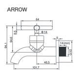 Ảnh bản vẽ kỹ thuật vòi lavabo lạnh Arrow AHMP41001WCP